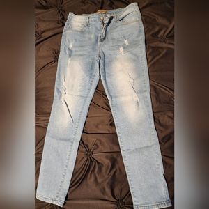 Size 10P distressed light wash stretch jeans by Honey & Bristle